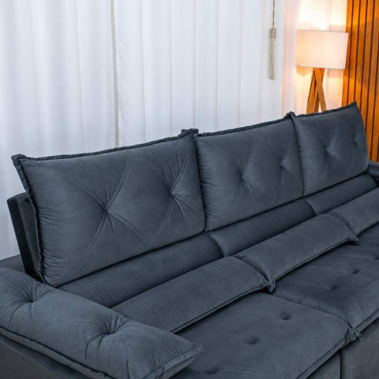 Sof� Retr�til Reclin�vel Dubai 2,90m Veludo Cinza 20