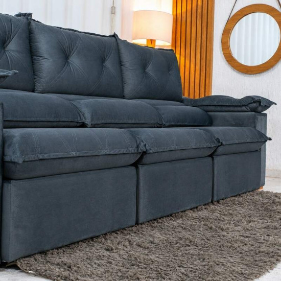 Sof� Retr�til Reclin�vel Dubai 2,90m Veludo Cinza 20