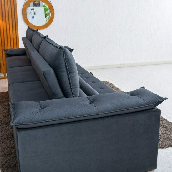 Sof� Retr�til Reclin�vel Dubai 2,90m Veludo Cinza 20