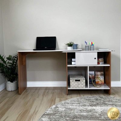 Escrivaninha Nomad Off/Cinamomo com 1 Porta Correr - Artely