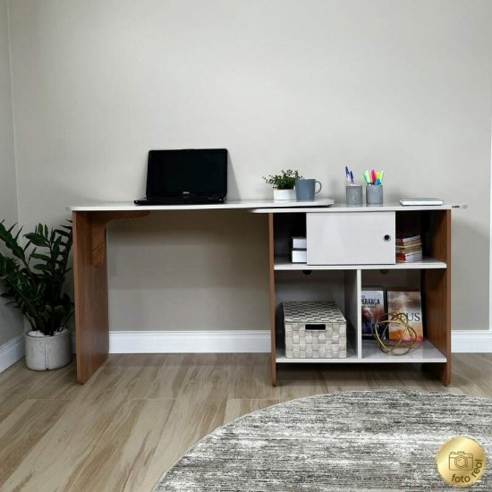 Escrivaninha Nomad Off/Cinamomo com 1 Porta Correr - Artely