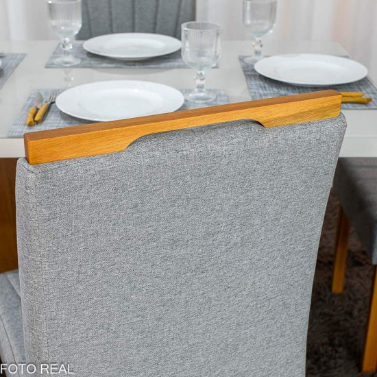 Mesa de Jantar Dora 120x80 Vidro Off Base MDF Cinamomo - Valdem�veis + 4 Cadeiras Gabi Linho Cinza Estrutura Madeira Bom Lar - Entregue Montada