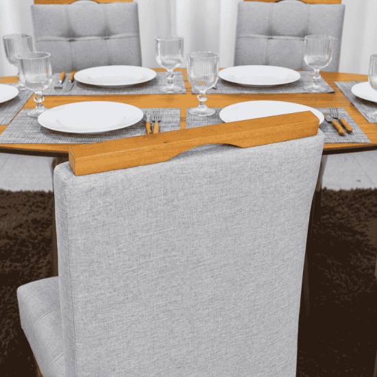 Mesa de Jantar Barcelona Oval 180x90 Cinamomo + 6 Cadeiras Londres Linho Prata Estrutura Madeira - Minas Plac