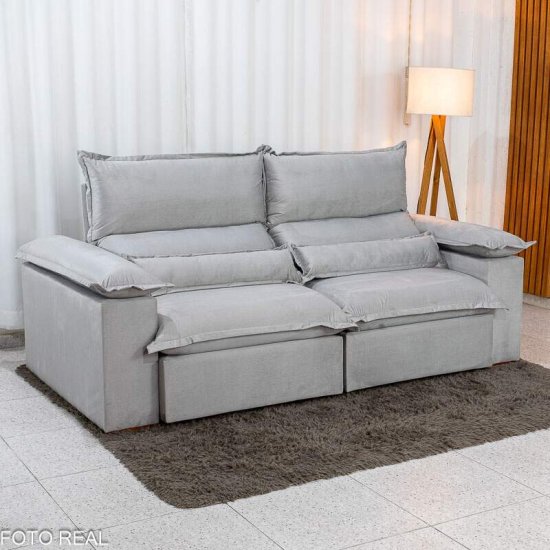 Sof� Retr�til Reclin�vel Noruega 2,30m Veludo Prata 823 - Molas Ensacadas