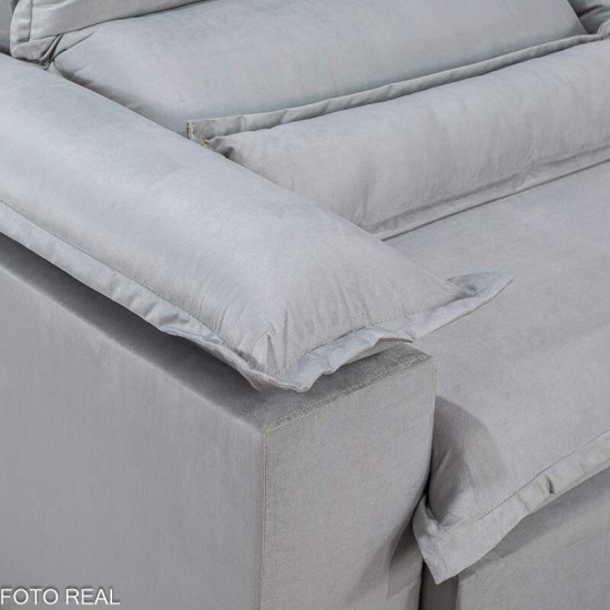 Sof� Retr�til Reclin�vel Noruega 2,30m Veludo Prata 823 - Molas Ensacadas