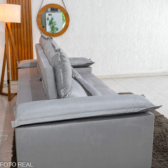 Sof� Retr�til Reclin�vel Noruega 2,30m Veludo Prata 823 - Molas Ensacadas