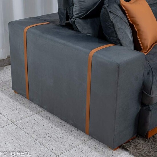 Sof� Retr�til Reclin�vel Gran Bello 2,50m Veludo Cinza 20 - Molas Ensacadas