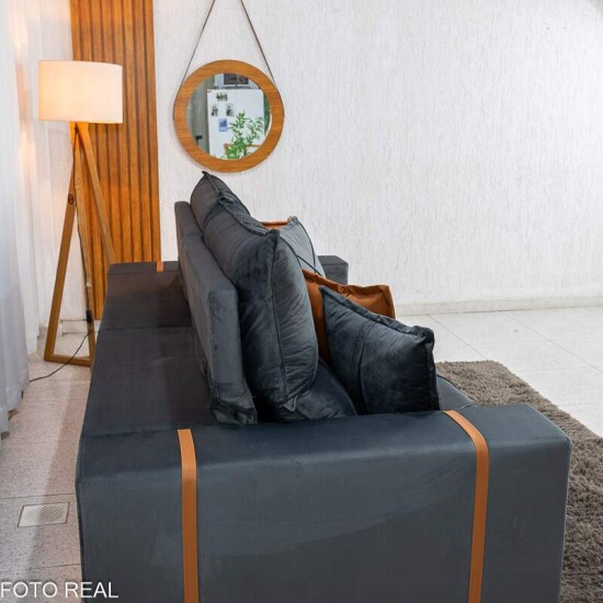 Sof� Retr�til Reclin�vel Gran Bello 2,50m Veludo Cinza 20 - Molas Ensacadas