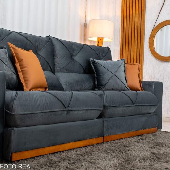 Sof� Retr�til Reclin�vel Gran Bello 2,30m Veludo Cinza 20 - Molas Ensacadas