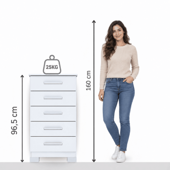 C�moda 0,53m Carol 44 Branco 5 Gavetas - Batrol