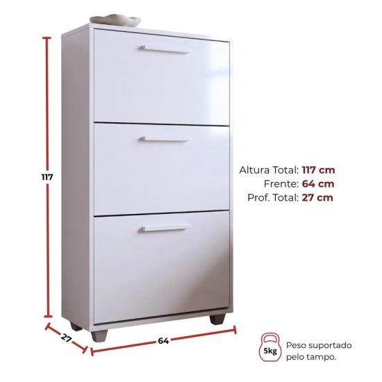 Sapateira 0,64m Advantage 44 Branco 3 Portas - Batrol