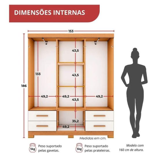 Guarda-roupa Solteiro 1,53m Carol 38 Freij�/Off 6 Portas 4 Gavetas - Batrol