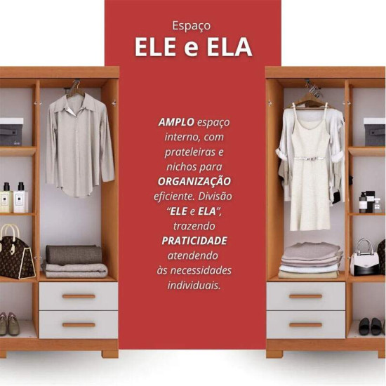 Guarda-roupa Solteiro 1,53m Carol 38 Freij�/Off 6 Portas 4 Gavetas - Batrol