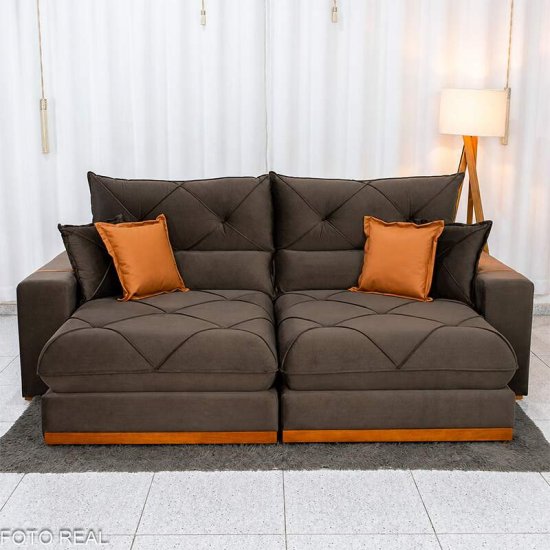 Sof� Retr�til Reclin�vel Gran Bello 2,50m Veludo Marrom 19 - Molas Ensacadas