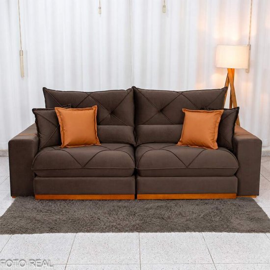 Sof� Retr�til Reclin�vel Gran Bello 2,50m Veludo Marrom 19 - Molas Ensacadas
