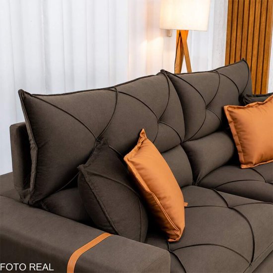 Sof� Retr�til Reclin�vel Gran Bello 2,50m Veludo Marrom 19 - Molas Ensacadas