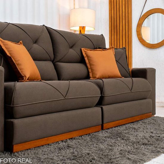 Sof� Retr�til Reclin�vel Gran Bello 2,50m Veludo Marrom 19 - Molas Ensacadas