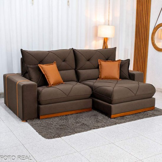 Sof� Retr�til Reclin�vel Gran Bello 2,30m Veludo Marrom 19 - Molas Ensacadas