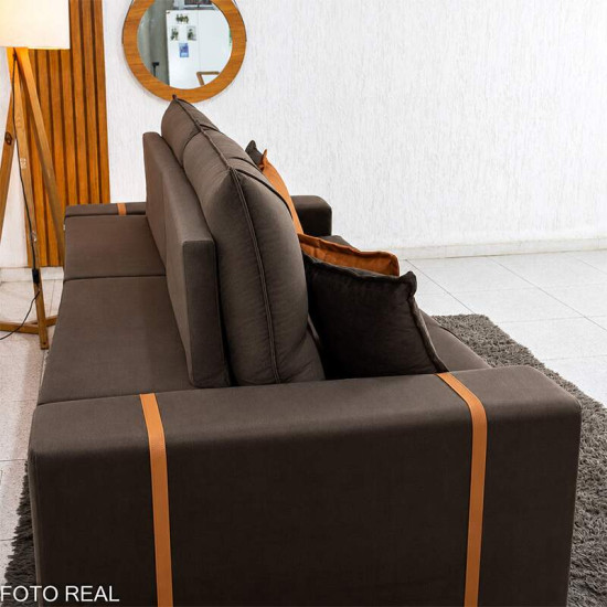 Sof� Retr�til Reclin�vel Gran Bello 2,30m Veludo Marrom 19 - Molas Ensacadas
