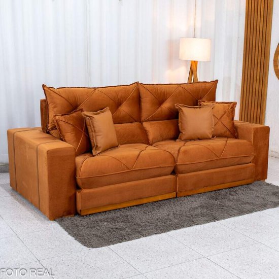 Sof� Retr�til Reclin�vel Gran Bello 2,50m Veludo Terracota 24 - Molas Ensacadas
