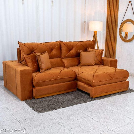 Sof� Retr�til Reclin�vel Gran Bello 2,50m Veludo Terracota 24 - Molas Ensacadas