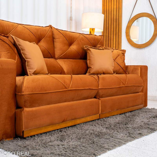 Sof� Retr�til Reclin�vel Gran Bello 2,50m Veludo Terracota 24 - Molas Ensacadas