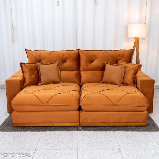 Sof� Retr�til Reclin�vel Gran Bello 2,30m Veludo Terracota 24 - Molas Ensacadas