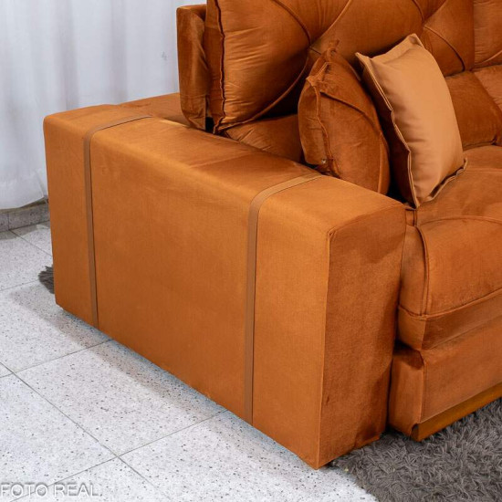 Sof� Retr�til Reclin�vel Gran Bello 2,30m Veludo Terracota 24 - Molas Ensacadas