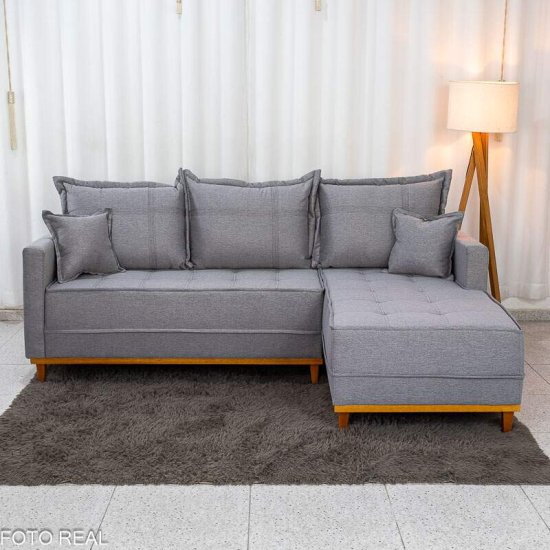 Sof� 3 Lugares Mil�o Chaise Lado Esquerdo Linho Cinza 1008 Molas Ensacadas - 2,30m