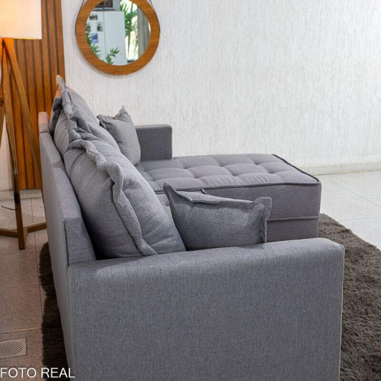 Sof� 3 Lugares Mil�o Chaise Lado Esquerdo Linho Cinza 1008 Molas Ensacadas - 2,30m