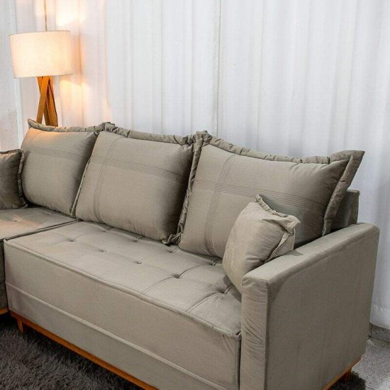 Sof� 3 Lugares Mil�o Chaise Lado Direito Veludo Cinza 813 Molas Ensacadas - 2,30m