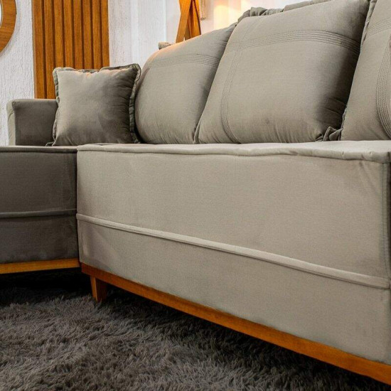 Sof� 3 Lugares Mil�o Chaise Lado Direito Veludo Cinza 813 Molas Ensacadas - 2,30m