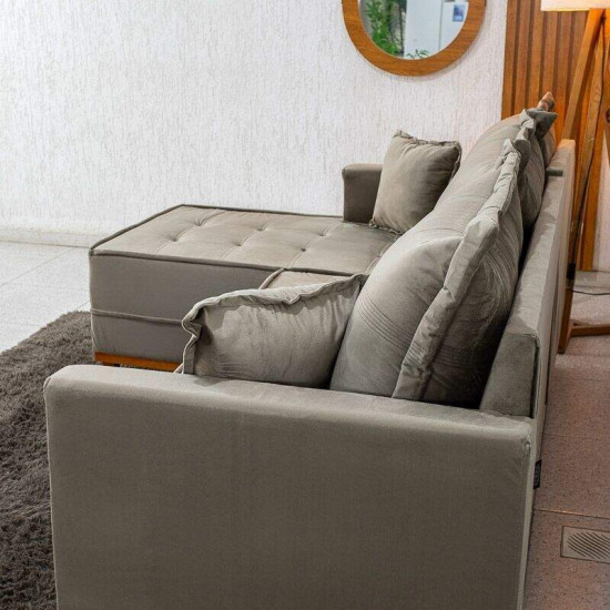 Sof� 3 Lugares Mil�o Chaise Lado Direito Veludo Cinza 813 Molas Ensacadas - 2,30m