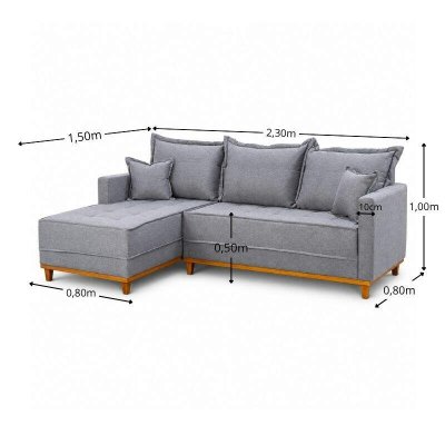 Sof� 3 Lugares Mil�o Chaise Lado Direito Linho Cinza 1008 Molas Ensacadas - 2,30m