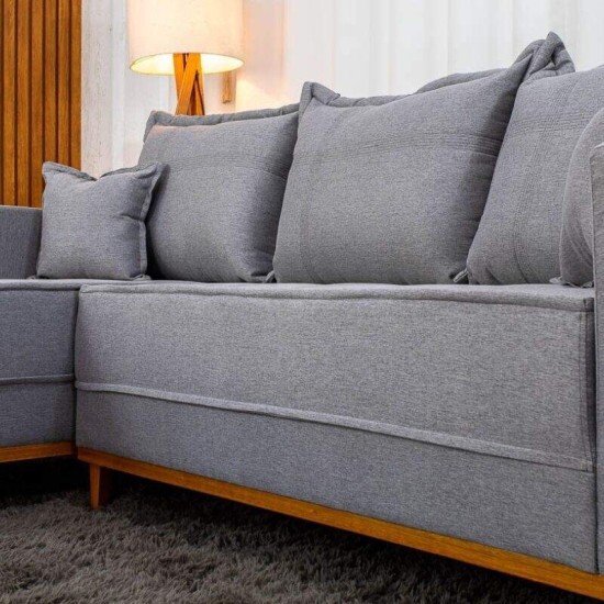 Sof� 3 Lugares Mil�o Chaise Lado Direito Linho Cinza 1008 Molas Ensacadas - 2,30m