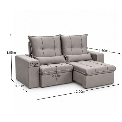 Sof� Retr�til Reclin�vel Catar 2,00m Veludo Prata A61