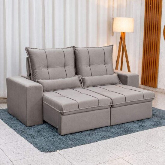 Sof� Retr�til Reclin�vel Catar 2,00m Veludo Prata A61