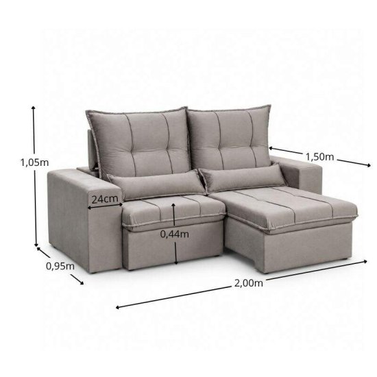 Sof� Retr�til Reclin�vel Catar 2,00m Veludo Prata A61
