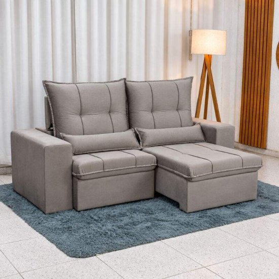 Sof� Retr�til Reclin�vel Catar 2,00m Veludo Prata A61