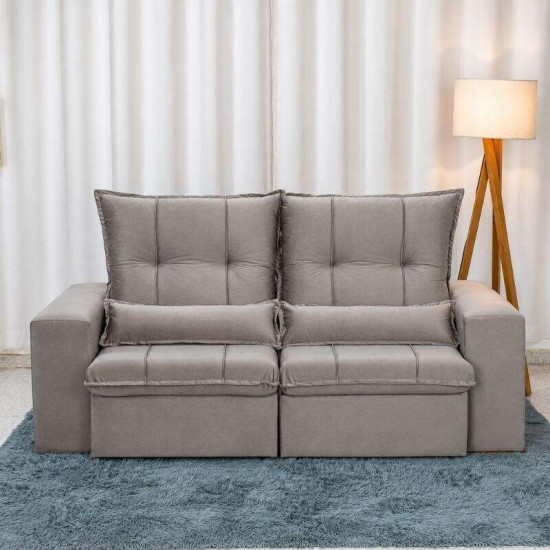 Sof� Retr�til Reclin�vel Catar 2,00m Veludo Prata A61