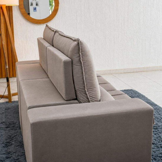 Sof� Retr�til Reclin�vel Catar 2,00m Veludo Prata A61