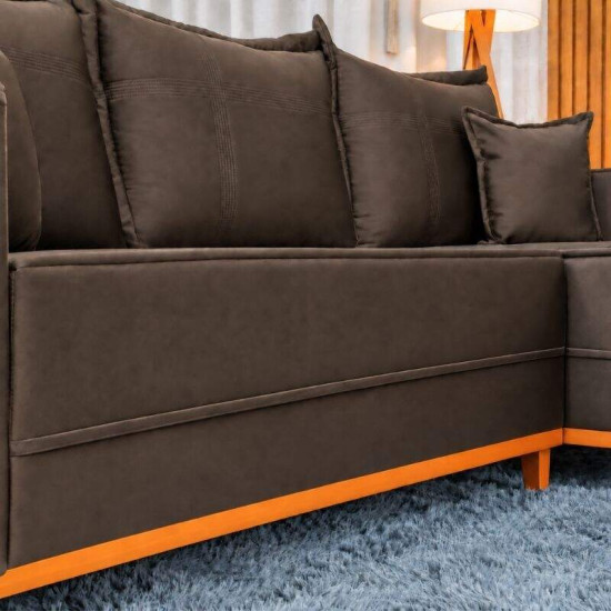 Sof� 3 Lugares Mil�o Chaise Lado Esquerdo Veludo Marrom 815 Molas Ensacadas - 2,30m