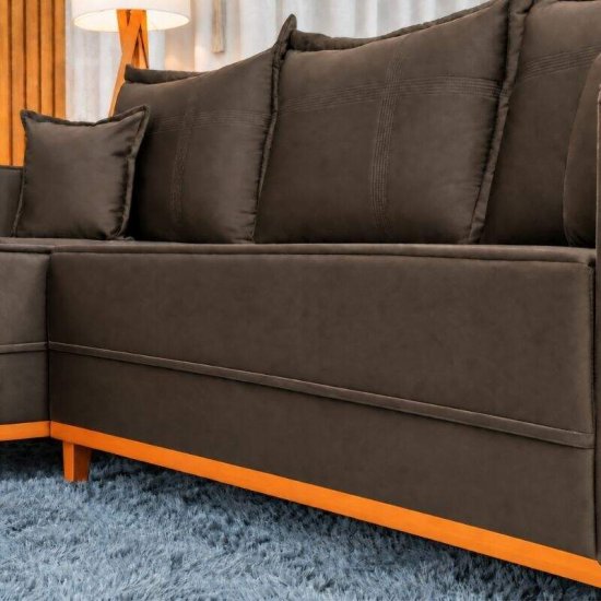 Sof� 3 Lugares Mil�o Chaise Lado Direito Veludo Marrom 815 Molas Ensacadas - 2,30m