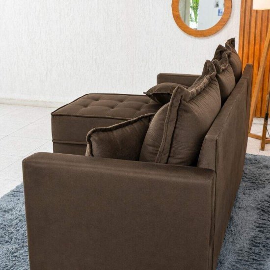 Sof� 3 Lugares Mil�o Chaise Lado Direito Veludo Marrom 815 Molas Ensacadas - 2,30m