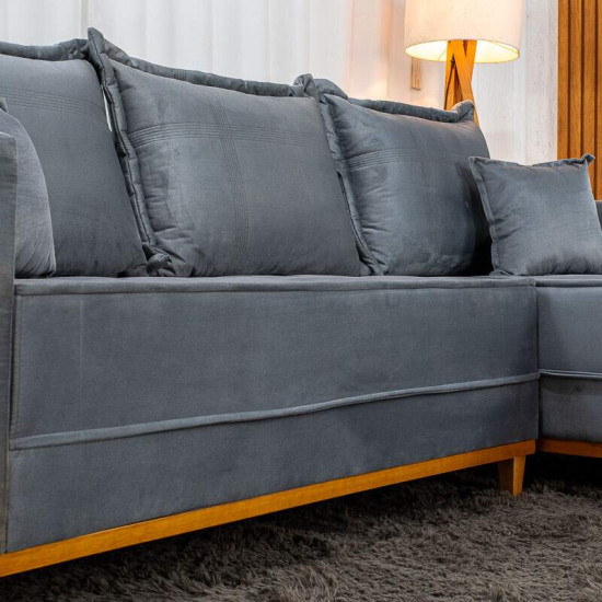 Sof� 3 Lugares Mil�o Chaise Lado Esquerdo Veludo Cinza 814 Molas Ensacadas - 2,30m