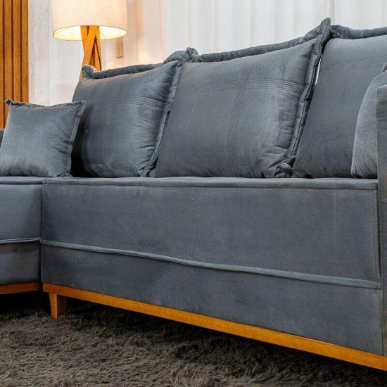 Sof� 3 Lugares Mil�o Chaise Lado Direito Veludo Cinza 814 Molas Ensacadas - 2,30m