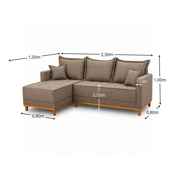 Sof� 3 Lugares Mil�o Chaise Lado Direito Linho Marrom 1007 Molas Ensacadas - 2,30m
