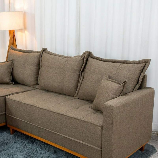 Sof� 3 Lugares Mil�o Chaise Lado Direito Linho Marrom 1007 Molas Ensacadas - 2,30m