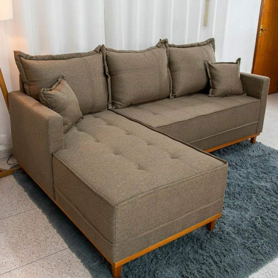 Sof� 3 Lugares Mil�o Chaise Lado Direito Linho Marrom 1007 Molas Ensacadas - 2,30m