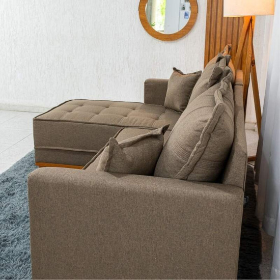 Sof� 3 Lugares Mil�o Chaise Lado Direito Linho Marrom 1007 Molas Ensacadas - 2,30m